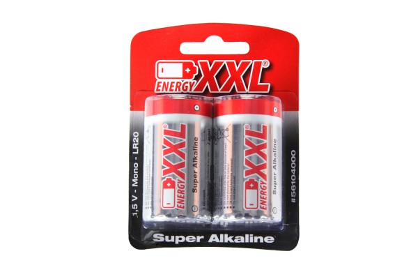 energyXXL Mono Batterien Typ LR20 Super Alkaline 1,5V 2 Stück