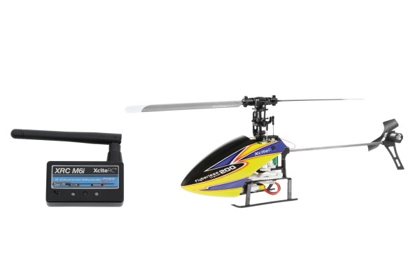XciteRC Flybarless 200 Trainer RTF 2.4 GHz 4 Kanal Hubschrauber gelb/blau mit M6i 6 Kanal Sendermodu