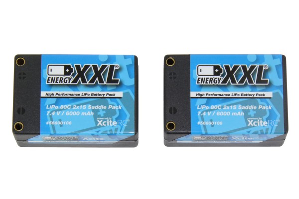 energyXXL Lipo Akku 6000 mAh 7,4V 80C HC15-25,1 mm, Saddle Pack, TP2S6000 V8 EFRA Legal